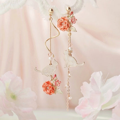 2022 New Korean Style Flower Asymmetrical Dangle Earrings for Women
