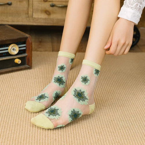Summer Fashion Flowers Fruits Animal Thin Mesh Tulle Ankle Crystal