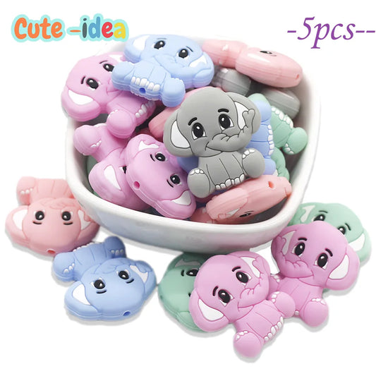 Cute-idea 5pcs Silicone Teether Beads BPA Free Mini Elephant Animal