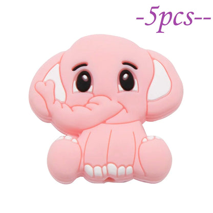 Cute-idea 5pcs Silicone Teether Beads BPA Free Mini Elephant Animal