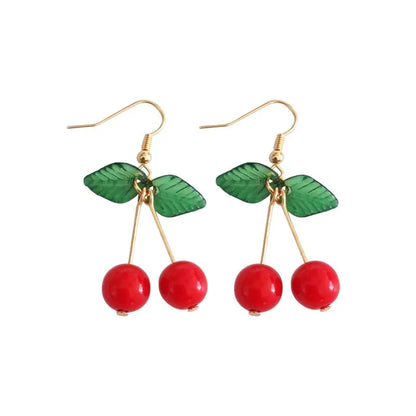 Cute Red Cherry Drop Earrings For Women Sweet Fruit Fresh Pendant