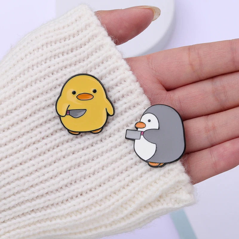 Penguin Dagger Knife Enamel Pins Cute Duck Badges Metal Lapel Pin Hat