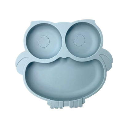 BPA Free Cute Owl Children Dishes Suction Plates Silicone Baby Dining