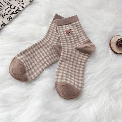 Creative New Brown Bear Socks Female Middle Tube Socks Japanese Cute