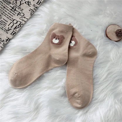 Creative New Brown Bear Socks Female Middle Tube Socks Japanese Cute