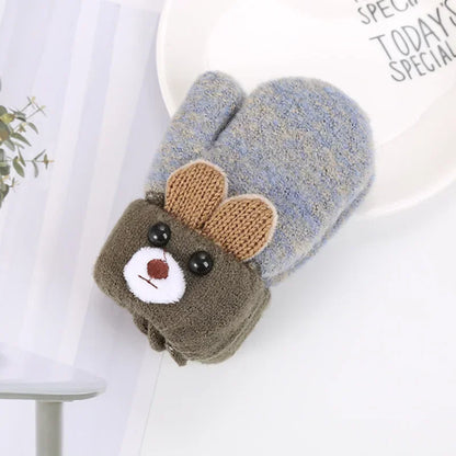 Cute Cartoon Bear Baby Gloves Winter Knitted Wool Infants Mittens