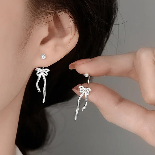 XIYANIKE New Year Asymmetric Pearl Bow Earrings For Women Minimalist