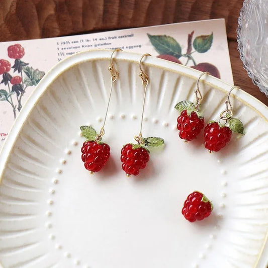 Raspberry Earrings Cute Fruit Aesthetic Handmade