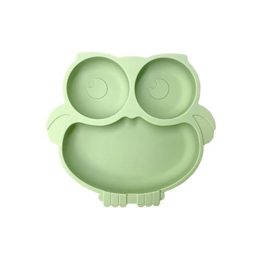 BPA Free Cute Owl Children Dishes Suction Plates Silicone Baby Dining